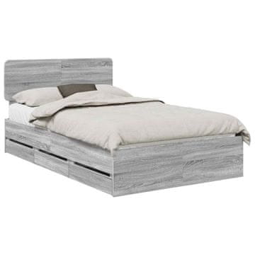 Vidaxl Konstrukcija postelje s predalom Siva Sonoma 120 x 190 cm
