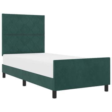 Vidaxl Postelja z vzmetnico z vzglavjem Temno zelena 90 x 190 cm Žamet