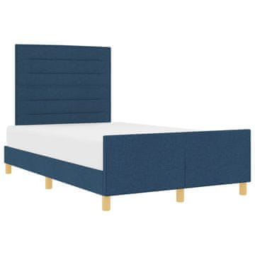 Vidaxl Konstrukcija postelje z vzglavjem Modra 120 x 190 cm blago