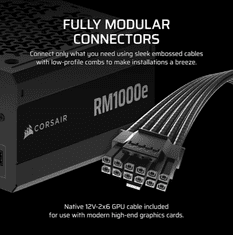 Corsair RM1000e modularni napajalnik, 1000W, ATX 3.1, črni (CP-9020297-EU)