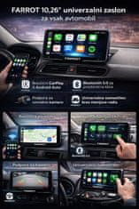 Farrot FARROT 10,26" univerzalni avto zaslon z brezžičnim Apple CarPlay in Android Auto, Bluetooth 5.0, podpora kameri