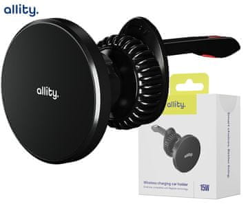 Allity ACH-300 avto nosilec in polnilec za telefon, 15W brezžično polnjenje, MagSafe, +kabel, črn