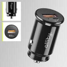 Allity ACC-100 avto polnilec, 30W, 12/24V, 1x USB-C, 1x USB-A, PD, QC, univerzalni, črn