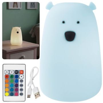 sarcia.eu Mary’s Silikonska LED nočna lučka, velik medvedek, za spanje, daljinski upravljalnik, za sobo, USB topla RGB lučka