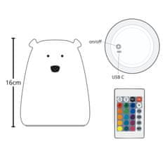 sarcia.eu Mary’s Silikonska LED nočna lučka, velik medvedek, za spanje, daljinski upravljalnik, za sobo, USB topla RGB lučka