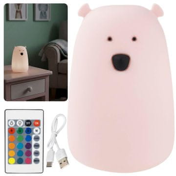 sarcia.eu Mary's Silikonska LED nočna lučka, velik medvedek, za zaspavanje, daljinski upravljalnik, USB topla RGB lučka