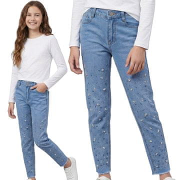 sarcia.eu Džinske hlače z okrasnimi kristali za dekleta, udobne ozke džinske hlače, bombaž 164