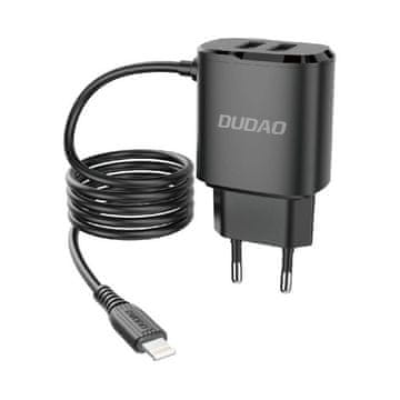 DUDAO Dudao omrežni polnilnik 2x USB z vgrajenim kablom Lightning 12 W črn (A2ProL black)