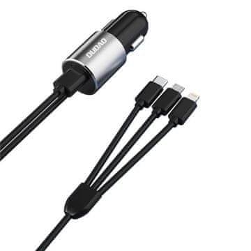 DUDAO Dudao 3v1 avtomobilski polnilec USB 3,4 A vgrajen kabel Lightning / USB Tip C / micro USB črn (R5ProN black)