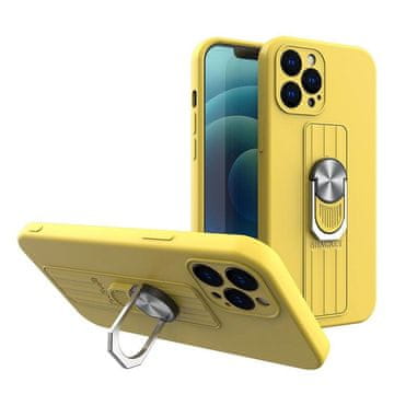 HURTEL Silikonski ovitek Ring Case z držalom za prst in stojalom za iPhone 11 Pro Max rumene barve