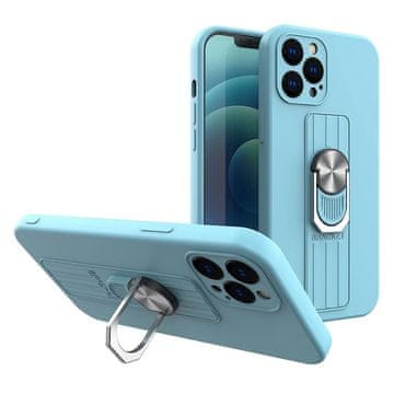 HURTEL Silikonski ovitek Ring Case z držalom za prst in stojalom za iPhone 11 Pro svetlo modre barve