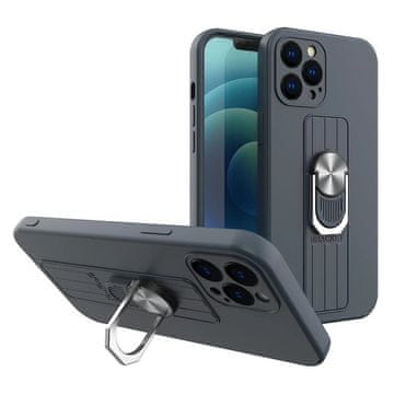 HURTEL Silikonski ovitek Ring Case z držalom za prst in stojalom za iPhone 13 Pro temno moder