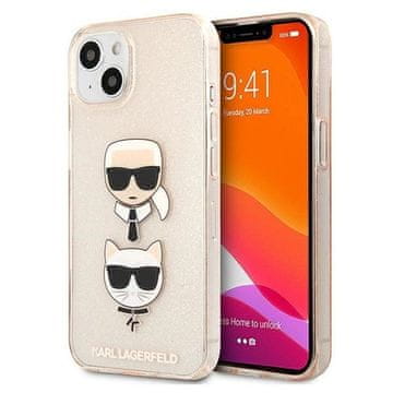 Karl Lagerfeld Etui Karl Lagerfeld Glitter Karl's & Choupette Head za iPhone 13 mini - zlato