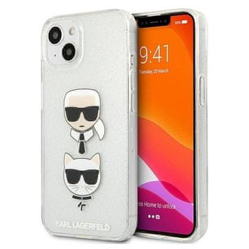 Karl Lagerfeld Etui Karl Lagerfeld Glitter Karl's & Choupette Head za iPhone 13 mini - srebrn