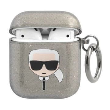 Karl Lagerfeld Etui Karl Lagerfeld Glitter Karl's Head za AirPods 1/2 - črno