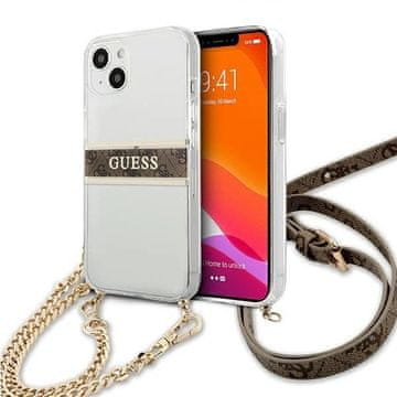 Guess Etui Guess 4G Brown Strap Gold Chain za iPhone 13 mini - prozorno