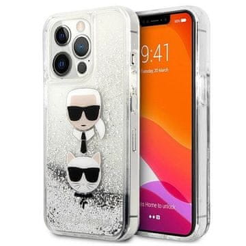 Karl Lagerfeld Etui Karl Lagerfeld Liquid Glitter Karl&Choupette Head za iPhone 13 Pro Max - srebrn