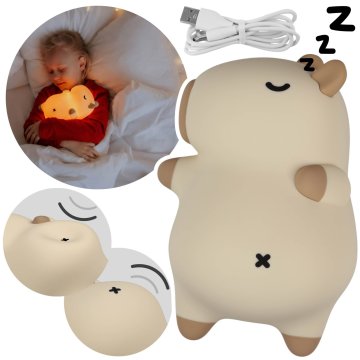 sarcia.eu Mary’s Dihajoča LED nočna lučka Smrčanje kapibara, mehka, za otroke, USB nastavljiva osvetlitev, silikon