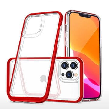 HURTEL Prozoren 3v1 etui iPhone 14 Pro Max silikonski ovitek z okvirjem rdeče