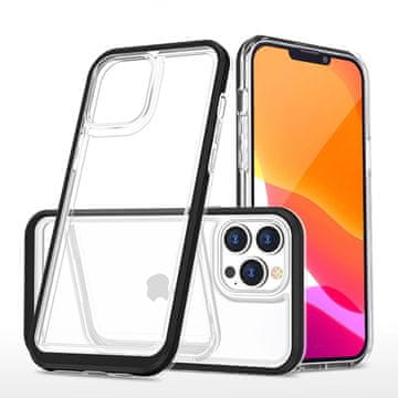 HURTEL Prozoren 3v1 etui iPhone 14 Pro silikonski ovitek z okvirjem črn