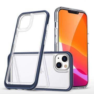 HURTEL Prozoren 3v1 etui iPhone 14 silikonski ovitek z okvirjem modre barve