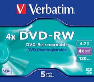 Verbatim DVD-RW (4x, 4,7 GB), 5 kosov/paket