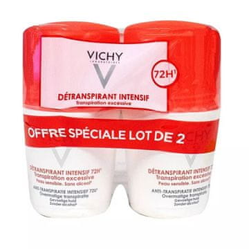 Vichy Komplet kroglic antiperspiranta proti prekomernemu potenju (Détranspirant Intensif 72h) 2 x 50 ml