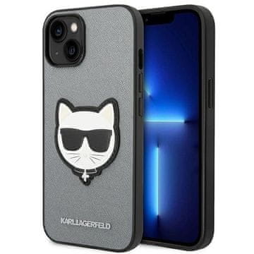 Karl Lagerfeld Etui Karl Lagerfeld Saffiano Choupette Head Patch za iPhone 14 Plus - srebrni