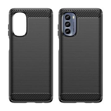 HURTEL Carbon Case ovitek za Motorola Moto G62 5G, prožna silikonska karbonska prevleka, črna