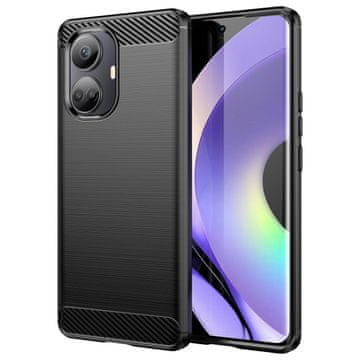 HURTEL Carbon Case etui za Realme 10 Pro, prožna silikonska ogljikova prevleka, črna