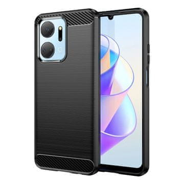 HURTEL Carbon Case etui za Honor Play 40 Plus / Honor X7a, prožna silikonska karbonska ovitek, črn