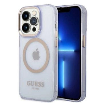 Guess Etui Guess Gold Outline Translucent MagSafe na iPhone 14 Pro - purpurno