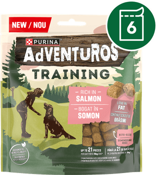Adventuros priboljški za pse z okusom lososa, 6x115 g