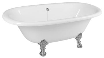 POLYSAN Regata Samostoječa Retro Kopalna Kad 175x85 cm, Mat Krom Noge, Bela