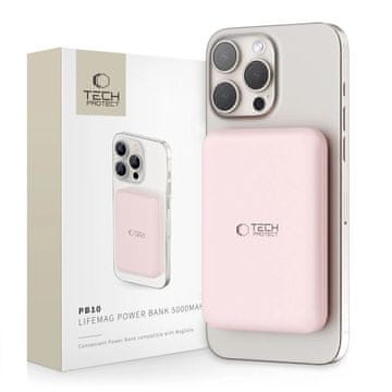 Tech-protect Powerbank Tech-Protect LifeMag PB10 z MagSafe 5000mAh 15W port USB-C - roza + kabel USB-C