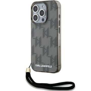 Karl Lagerfeld Etui Karl Lagerfeld IML Mono KL Pattern & Cord za iPhone 15 Pro - črno
