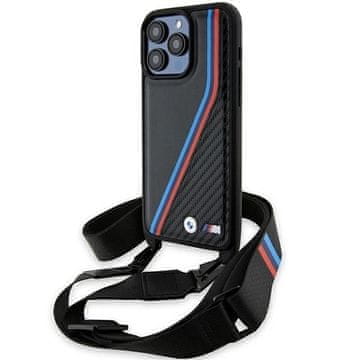 Bmw Ohišje BMW M Edition Carbon Tricolor Lines & Strap za iPhone 15 Pro Max - črno