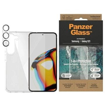 PanzerGlass Komplet PanzerGlass Bundle 3v1 prozorna torbica + folija + zaščita kamere za Samsung Galaxy S23