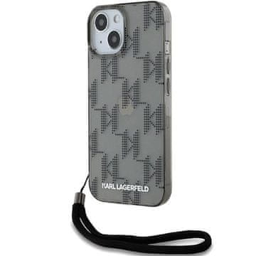 Karl Lagerfeld Etui Karl Lagerfeld IML Mono KL Pattern & Cord za iPhone 15 / 14 / 13 - črno