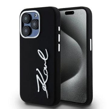 Karl Lagerfeld Etui Karl Lagerfeld Silicone Metal Script Logo za iPhone 15 Pro - črno