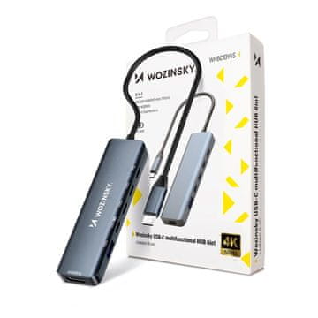 WOZINSKY Wozinsky WHBC10Y4S USB-C hub 6 v 1, večnamenski, aluminijast, s kablom 15 cm - siv