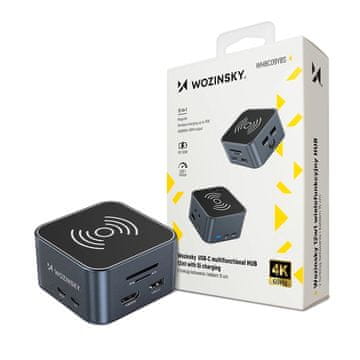 WOZINSKY Wozinsky WHBC09Y8S večnamensko USB-C vozlišče 12 v 1, z funkcijo brezžičnega polnjenja, aluminijasto, s 15 cm kablom - sivo
