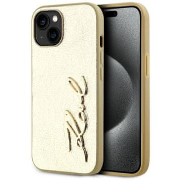 Karl Lagerfeld Etui Karl Lagerfeld Wrinkled Metal Signature za iPhone 15 - zlato