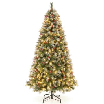 Northix Umetno božično drevo 195 cm z 420 LED lučkami, borovimi storži, rdečimi jagodami in snegom