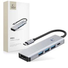 slomart Adapter Tech-Protect HB01 HUB Adapter 5v1 USB-C + USB3.0 + HDMI 4K 60Hz + PD100W - siv