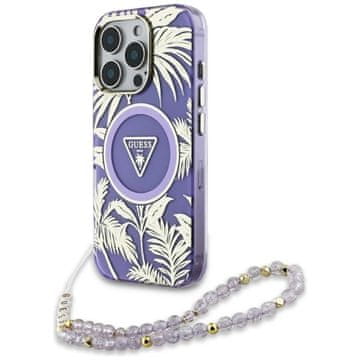 slomart Etui Guess Palm Trees Triangle Pearl Strap MagSafe za iPhone 16 Pro Max vijolične barve