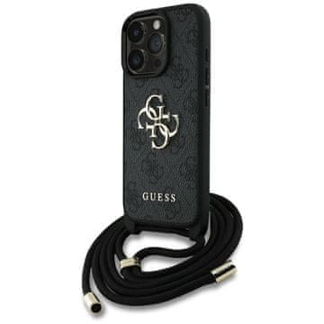 slomart Etui Guess 4G Big Logo Cord Stap Crossbody za iPhone 16 Pro Max črne barve