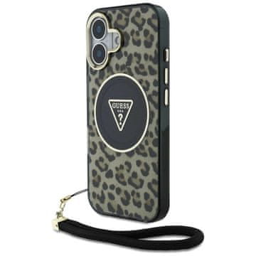 slomart Etui Guess HC IML Leopard Triangle Cord Strap MagSafe za iPhone 16 - rjavo