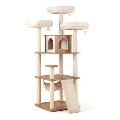 Northix 168 cm leseno mačje drevo z visečo mrežo, 3 ploščadmi, 6 praskalniki