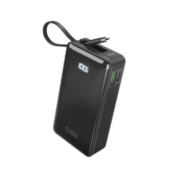 slomart Powerbank SBS 10000 mAh 20W z vgrajenim kablom USB-C in digitalnim zaslonom - črn